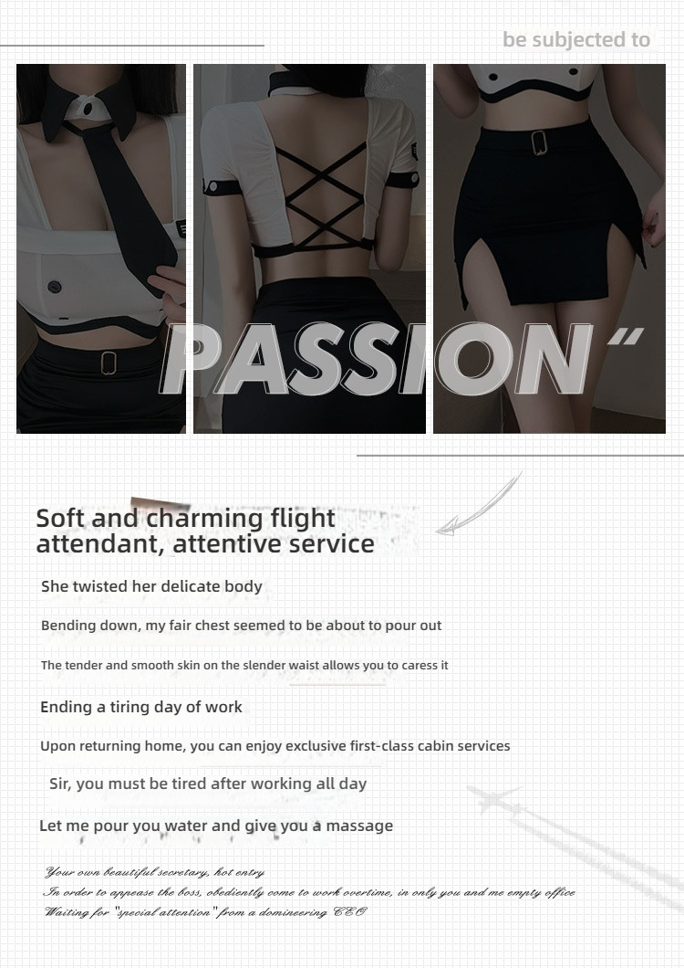 Fei Mu Temptation Flight Attendant Hollow Naked Back Split Set