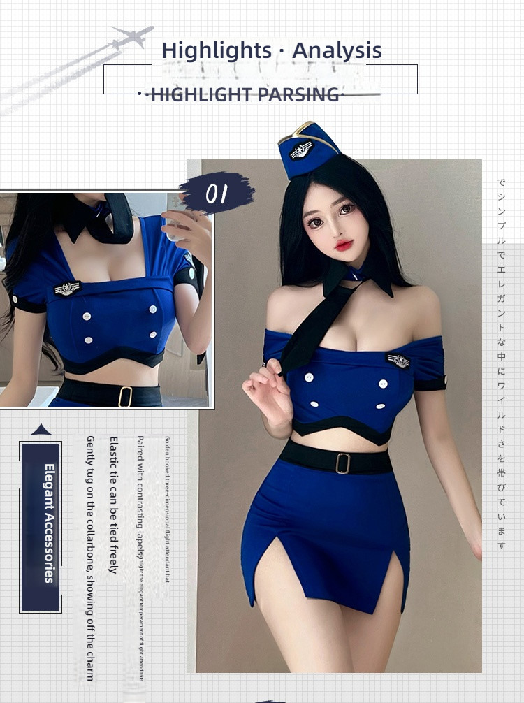 Fei Mu Temptation Flight Attendant Hollow Naked Back Split Set