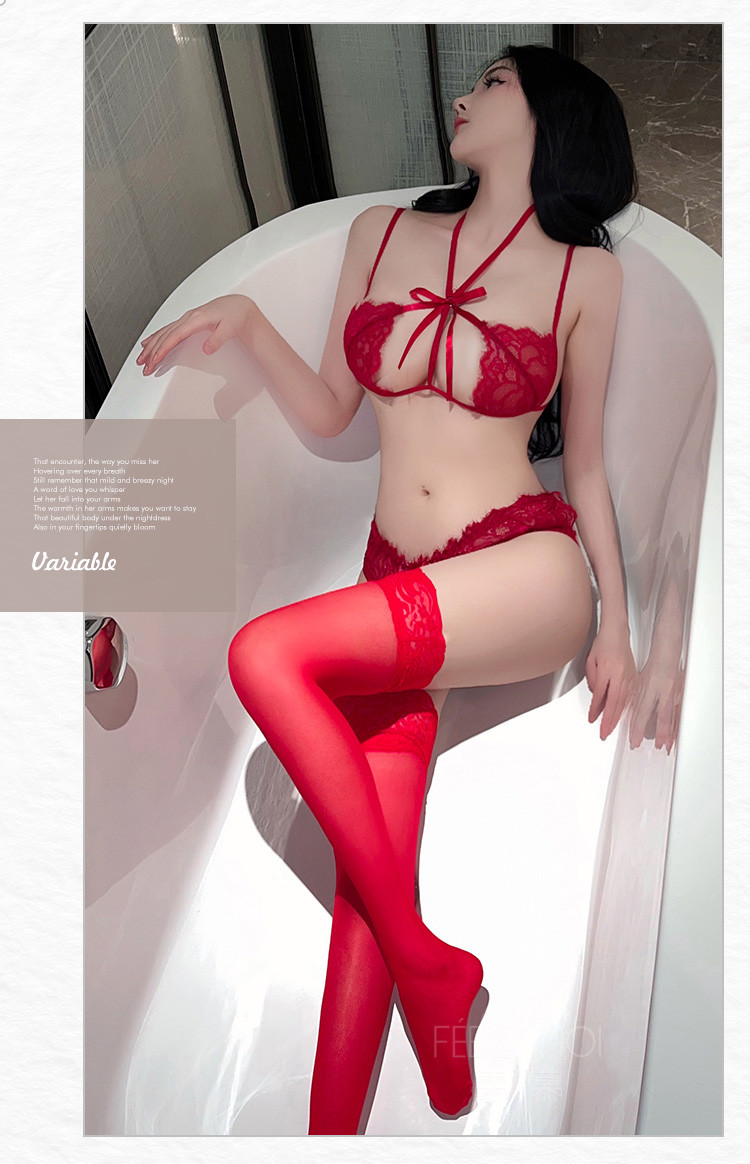 Fei Mu Mi Milk Beauty Lace Open Crotch Three Point Style