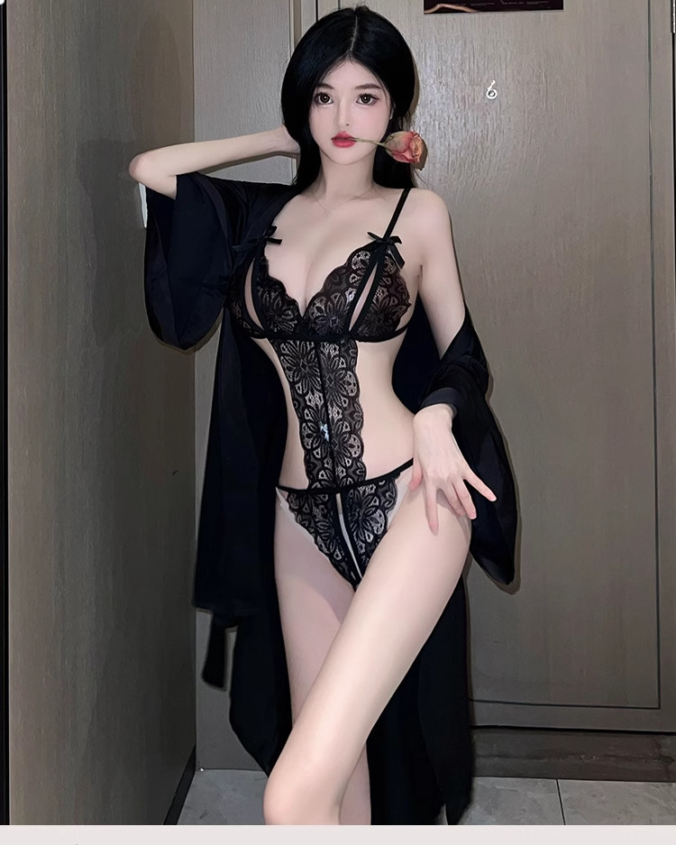Stacy seduces with open crotch, hollowed out see through jumpsuit